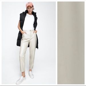 NWT Zara Ecru Mom Pants Vanilla Faux Leather Size 8